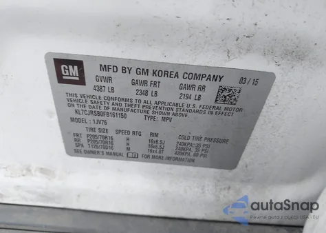 2015 Chevrolet Trax Lt from USA, damaged, VIN KL7CJRSB0FB161150